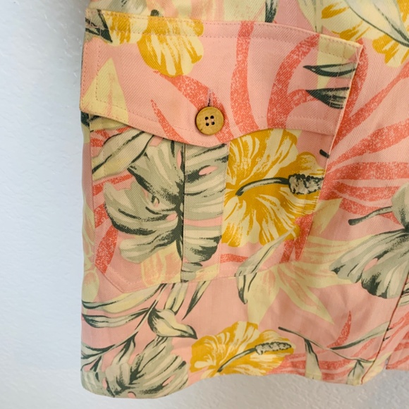 Natural Elements Silk Shirt Dress Size 14 Pink Floral Tropical Hawaiian Belted - Picture 9 of 13